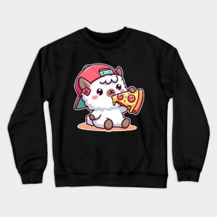 Baby Llama Eating Pizza Cute Kawaii Foodie Crewneck Sweatshirt